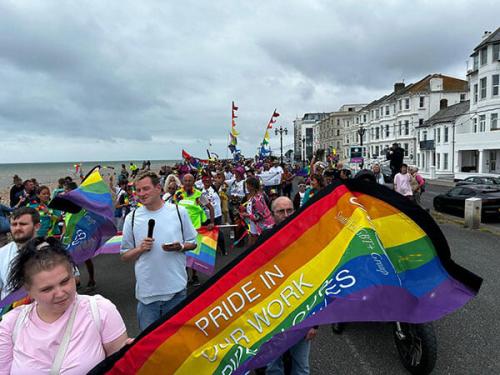 Beehive Care staff at Worthing Pride during the pride march